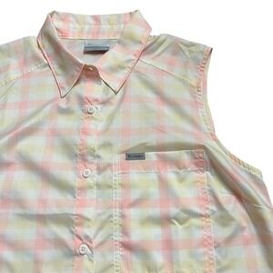 Columbia Womens Plaid‎ Sleeveless Button Down Shirt Lightweight Casual New